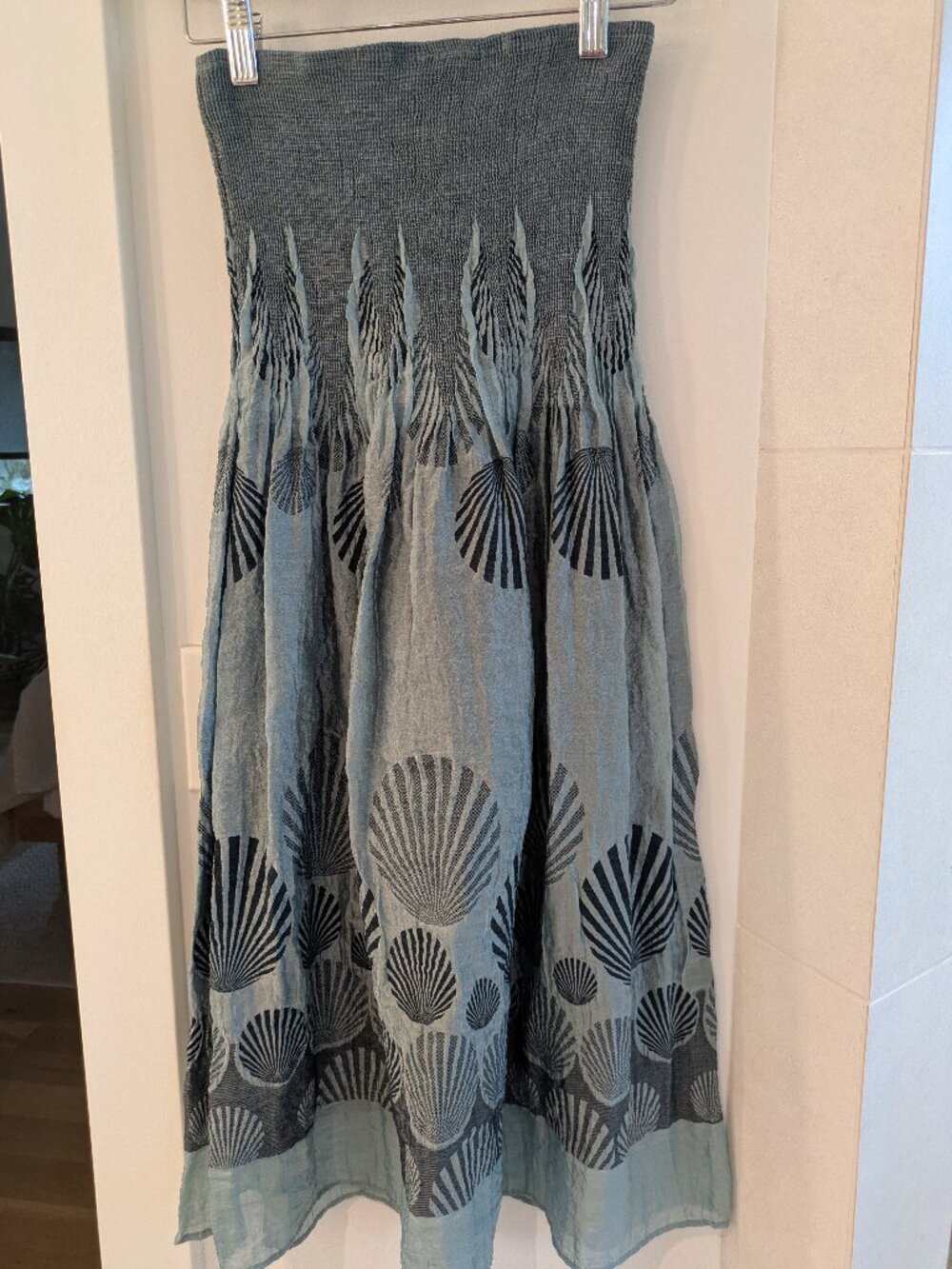 Lapis Convertible Smocked Maxi Skirt Strapless Midi Dress Blue Seashell One Size